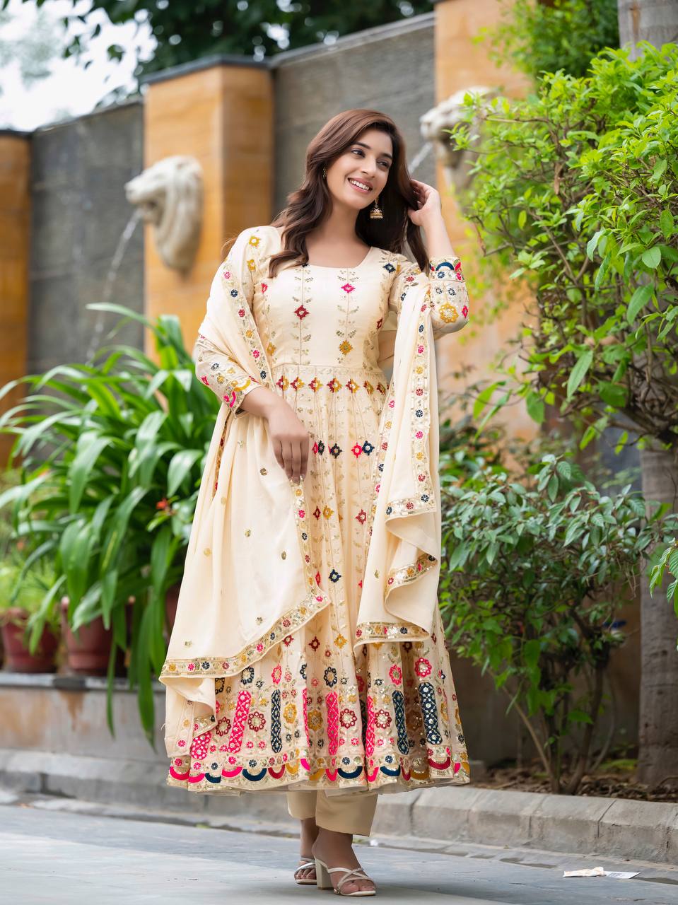 Timeless Beige Anarkali Ensemble