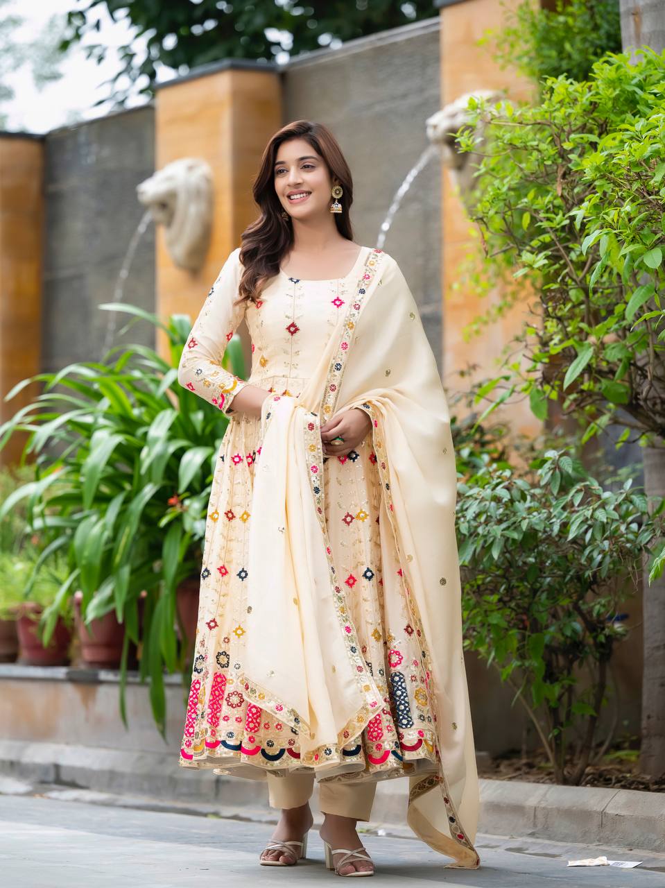 Timeless Beige Anarkali Ensemble