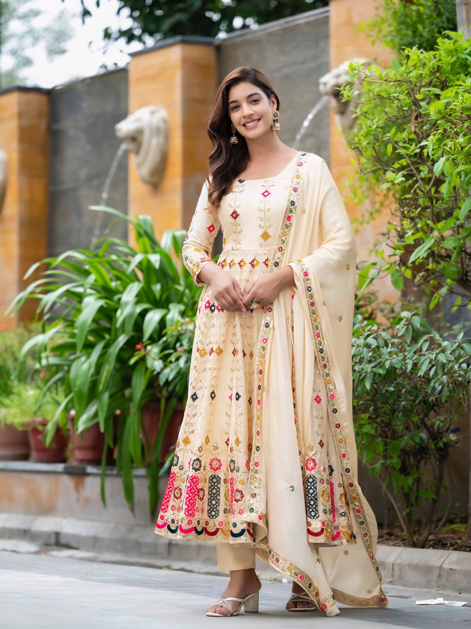 Timeless Beige Anarkali Ensemble