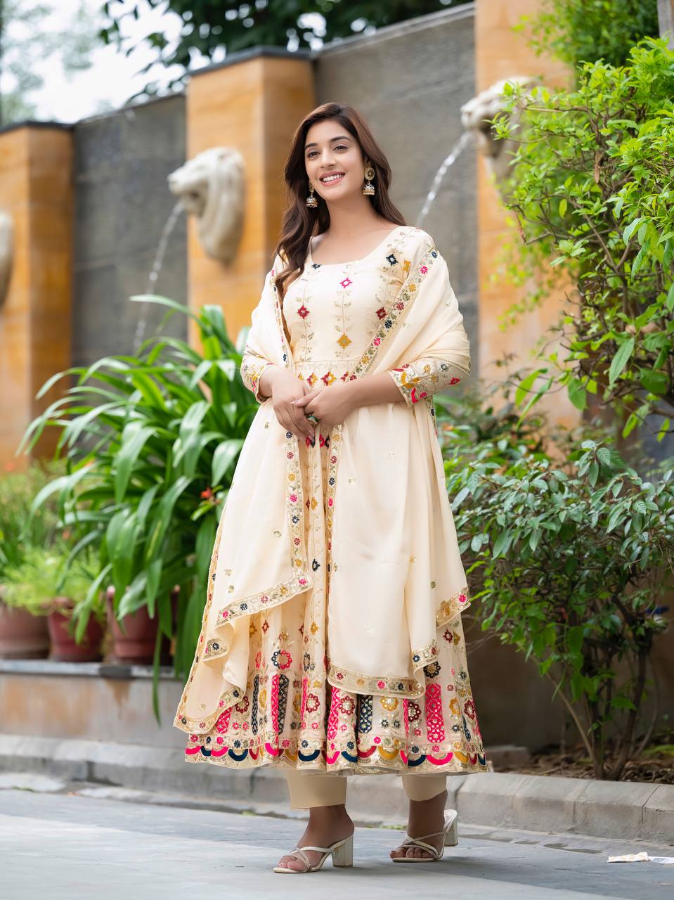 Timeless Beige Anarkali Ensemble