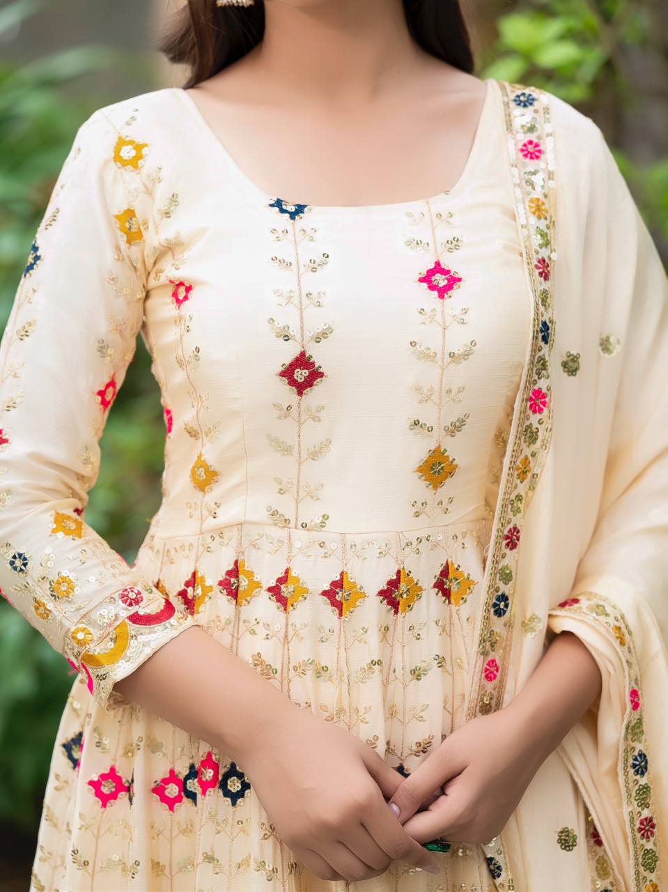 Timeless Beige Anarkali Ensemble