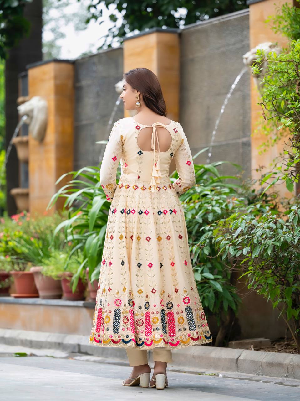 Timeless Beige Anarkali Ensemble