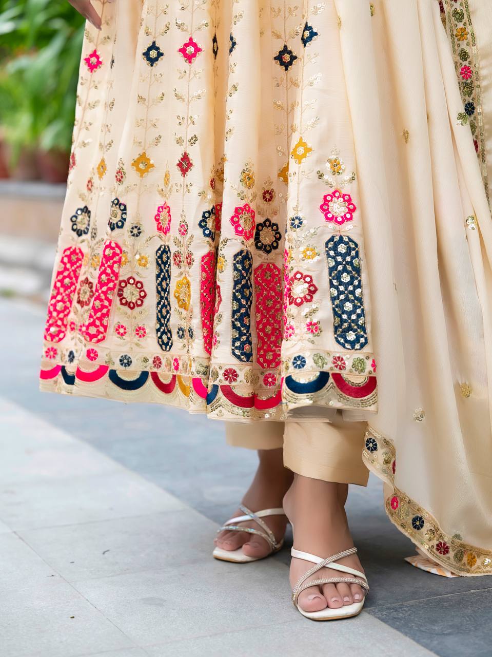 Timeless Beige Anarkali Ensemble