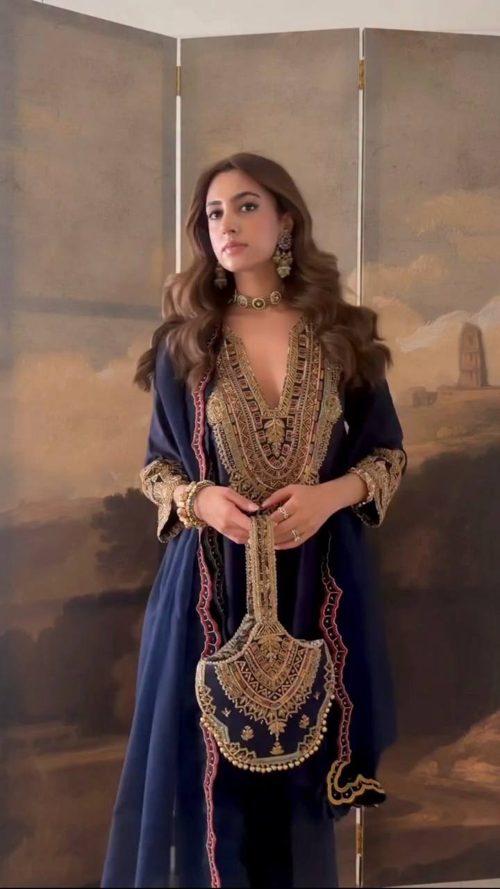 Timeless Grace Blue Gold Embroidery Ensemble