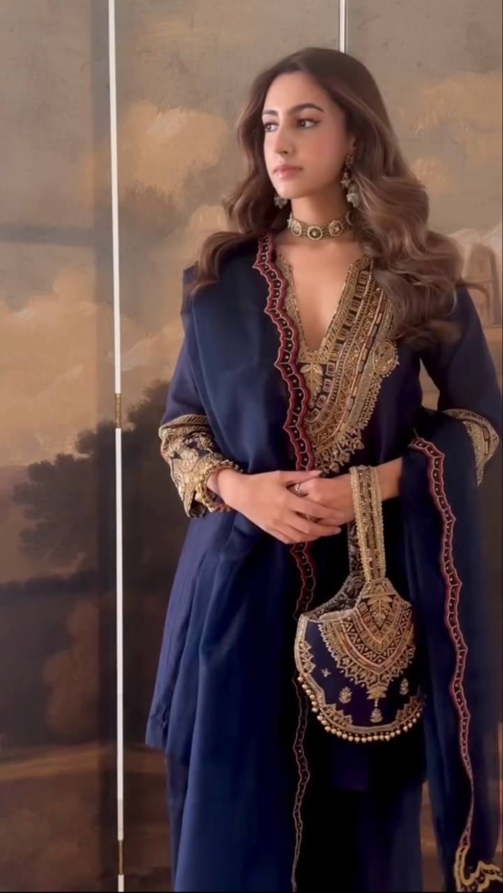 Timeless Grace Blue Gold Embroidery Ensemble