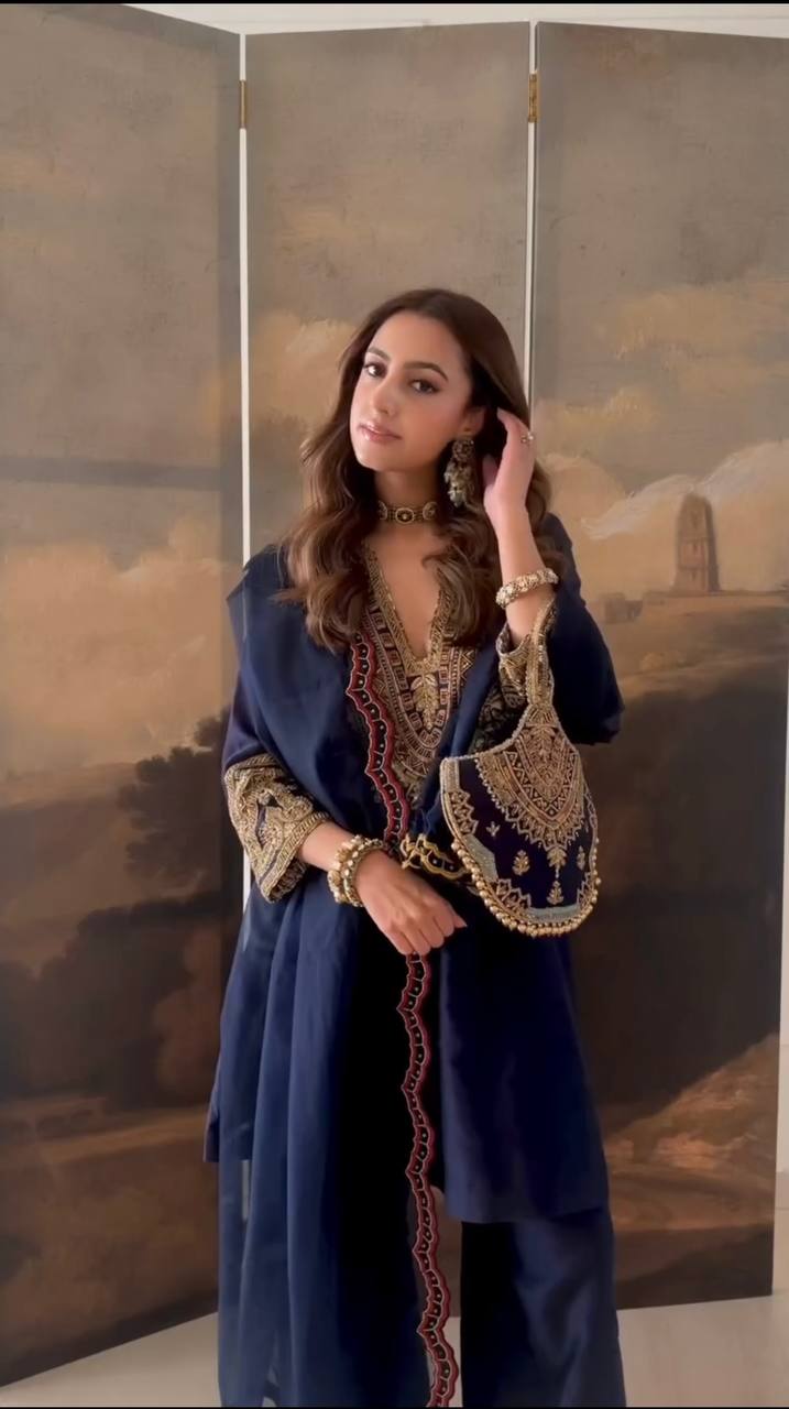 Timeless Grace Blue Gold Embroidery Ensemble