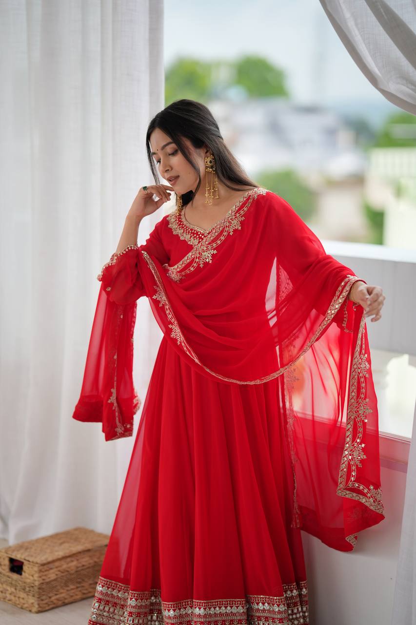 Royal Crimson Charm Embellished Anarkali Collection