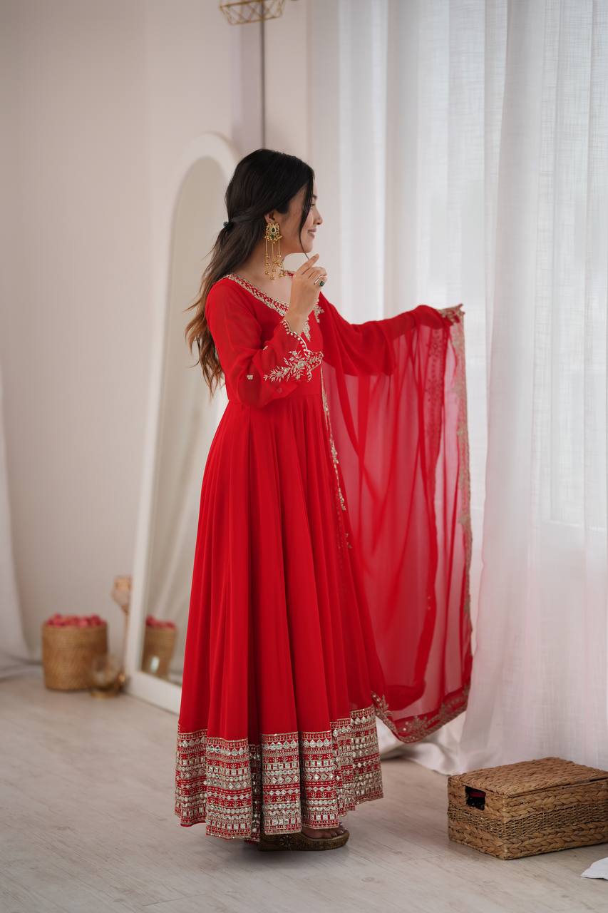 Royal Crimson Charm Embellished Anarkali Collection