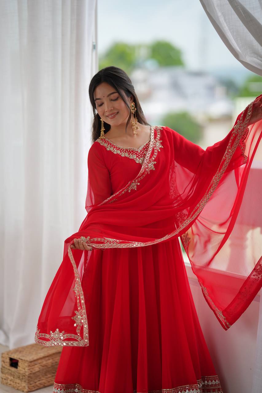 Royal Crimson Charm Embellished Anarkali Collection