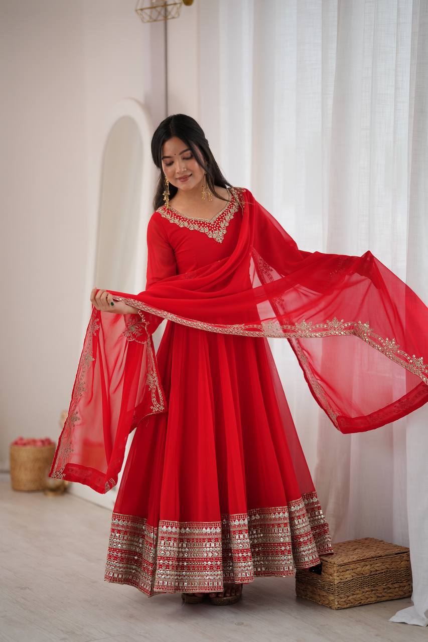 Royal Crimson Charm Embellished Anarkali Collection
