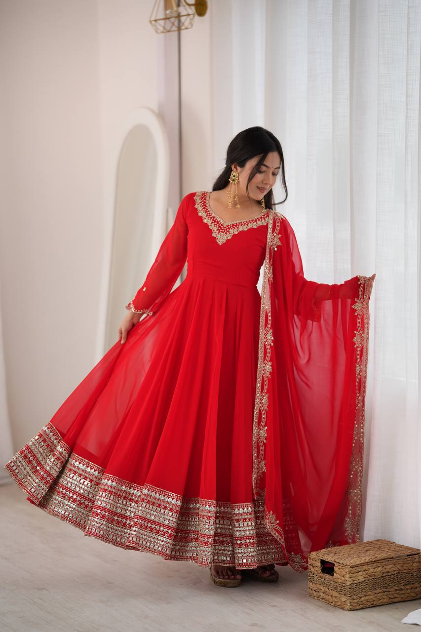 Royal Crimson Charm Embellished Anarkali Collection