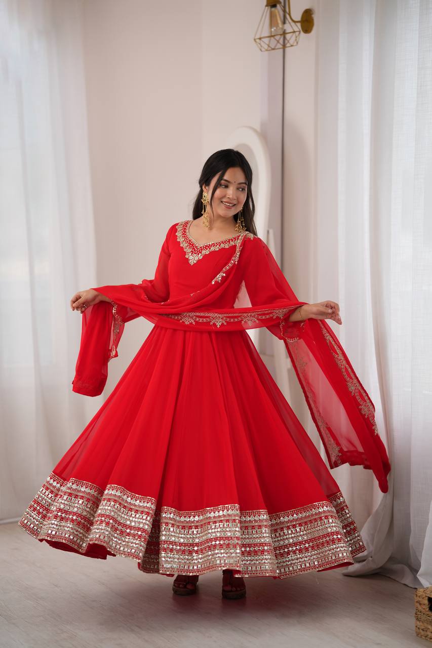 Royal Crimson Charm Embellished Anarkali Collection