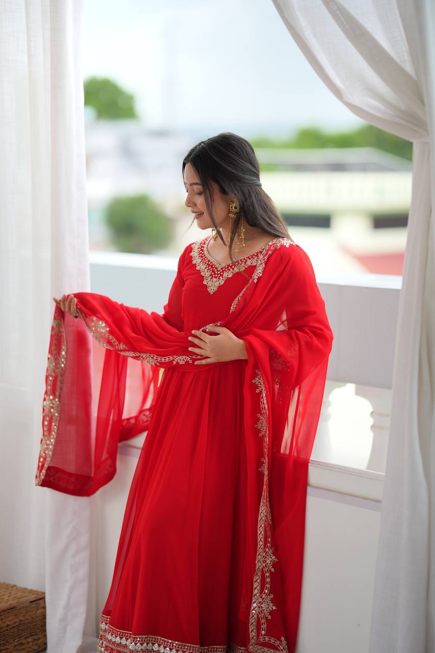 Royal Crimson Charm Embellished Anarkali Collection