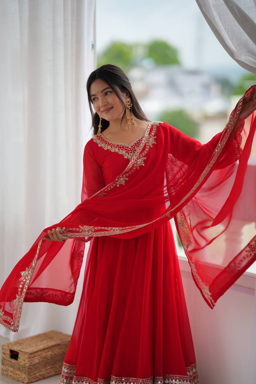 Royal Crimson Charm Embellished Anarkali Collection