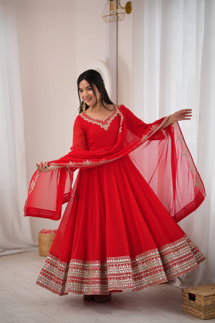 Royal Crimson Charm Embellished Anarkali Collection
