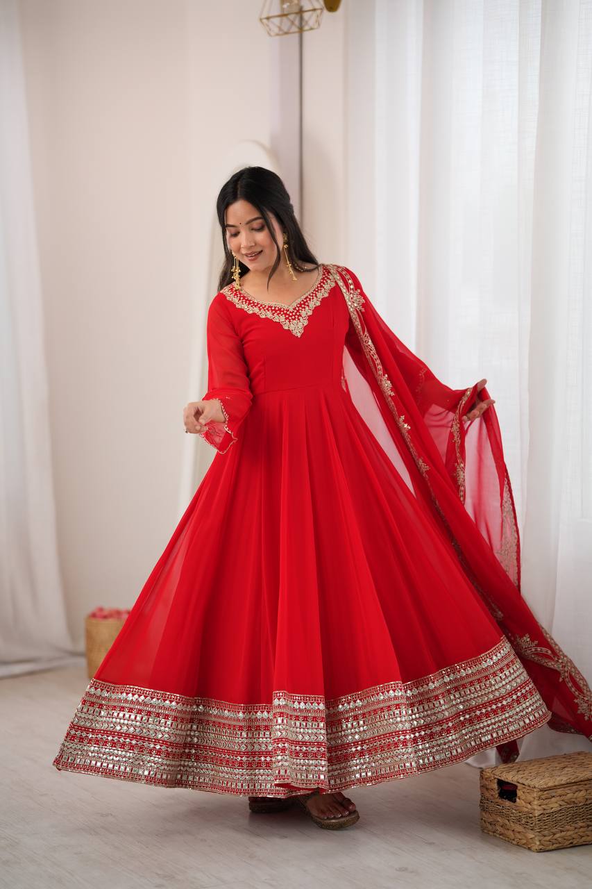 Royal Crimson Charm Embellished Anarkali Collection
