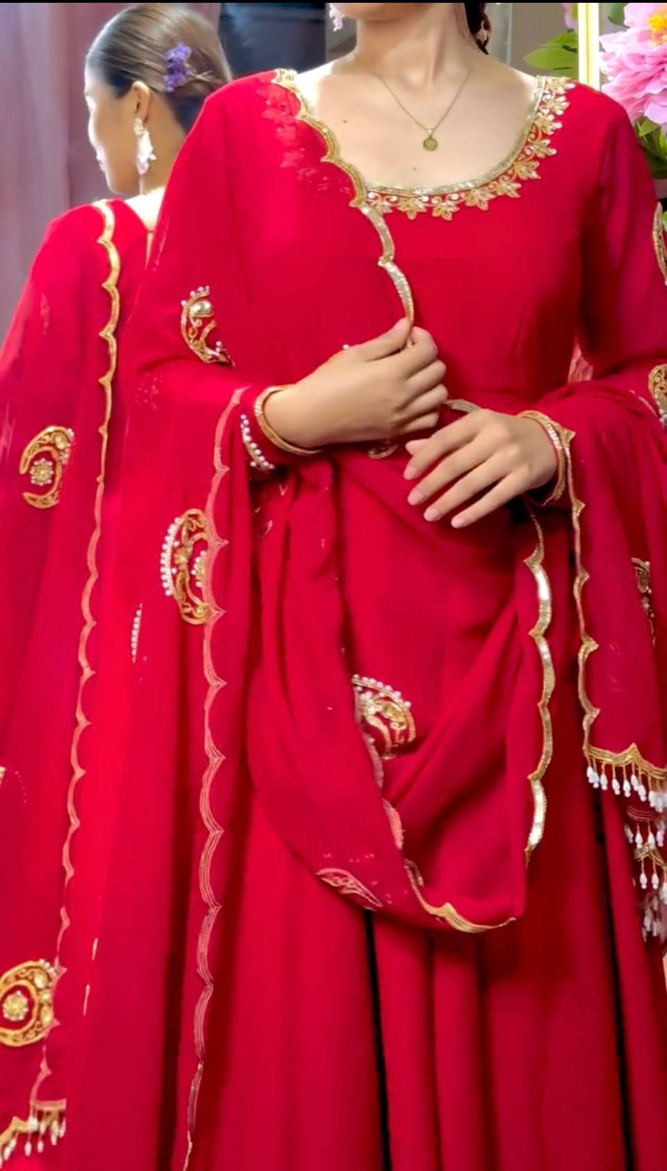 Crimson Charm Stunning Embroidered Georgette Ensemble