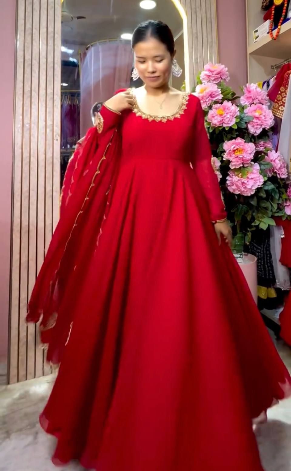 Crimson Charm Stunning Embroidered Georgette Ensemble