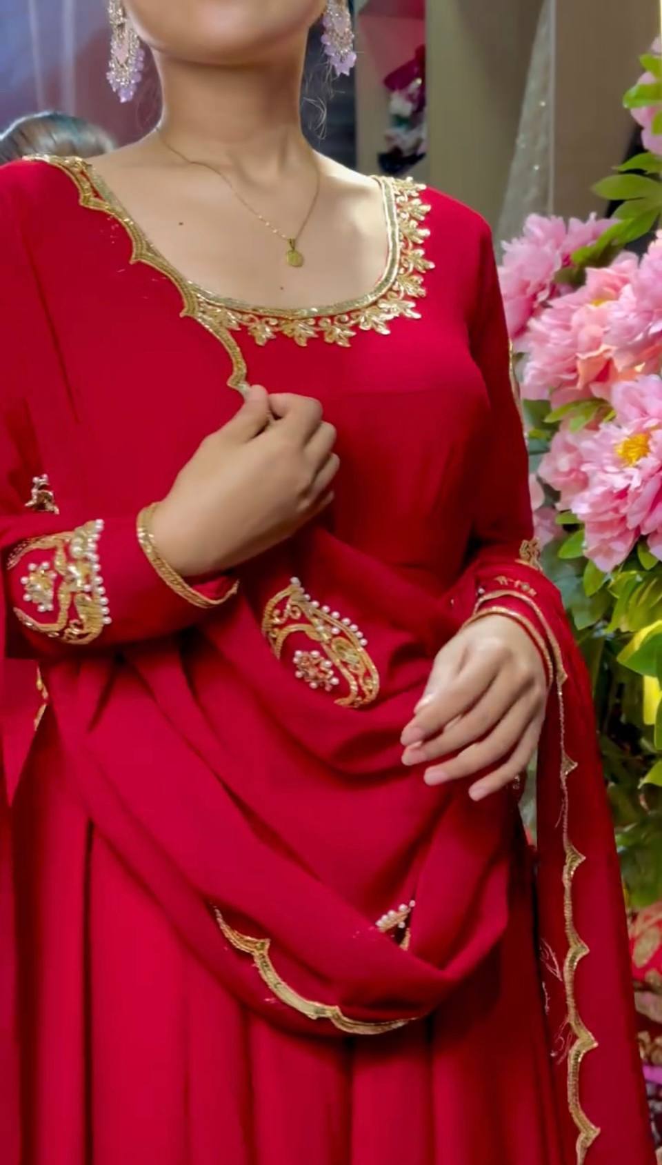 Crimson Charm Stunning Embroidered Georgette Ensemble