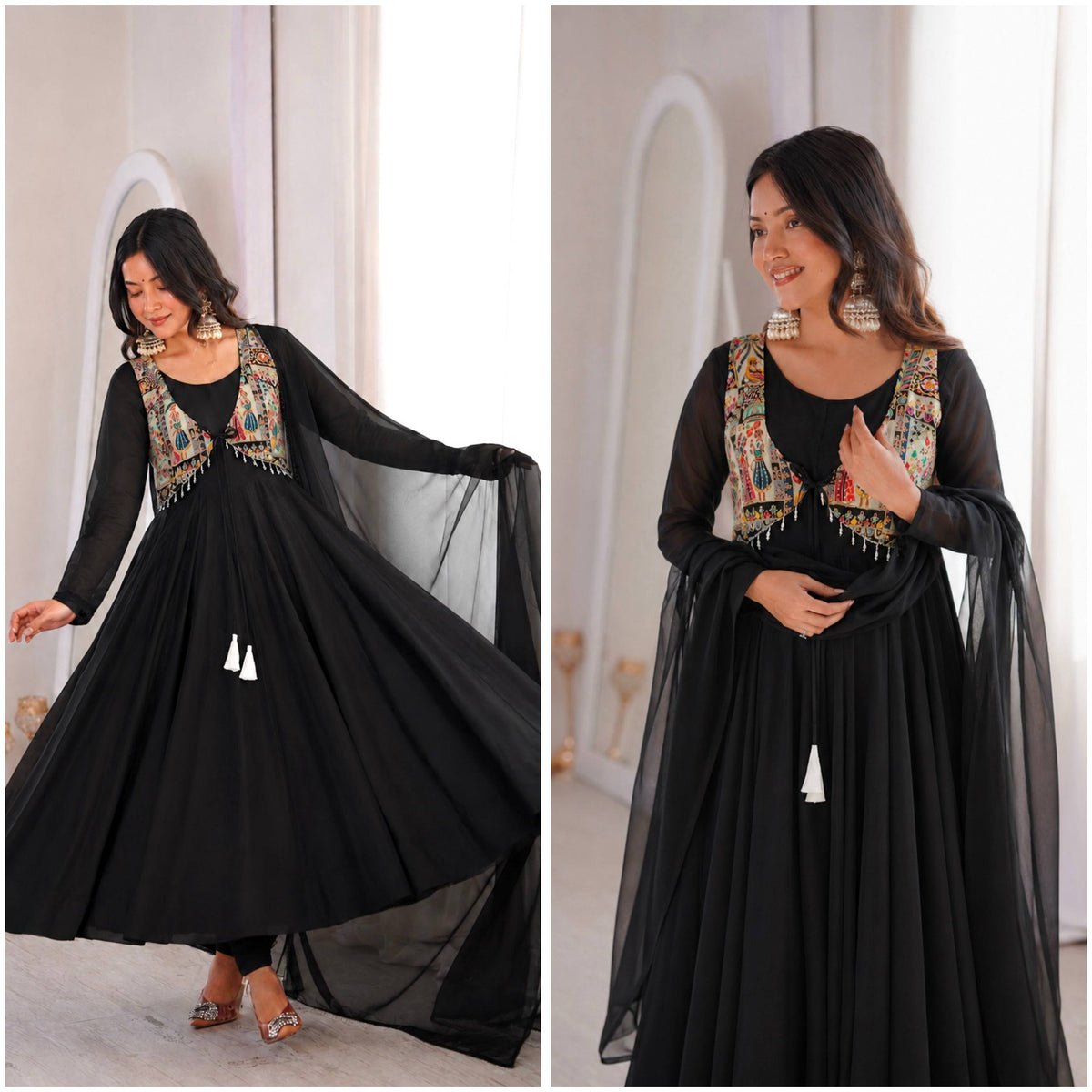 Regal Allure Black Embroidered Anarkali Suit