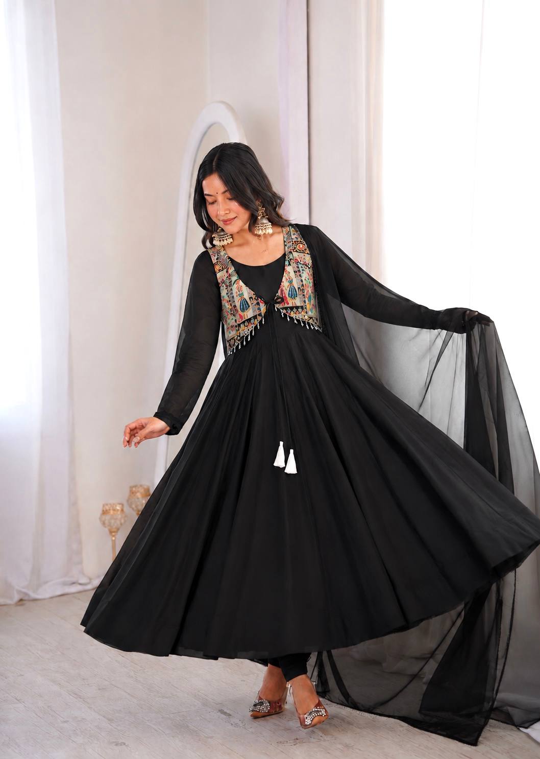 Regal Allure Black Embroidered Anarkali Suit