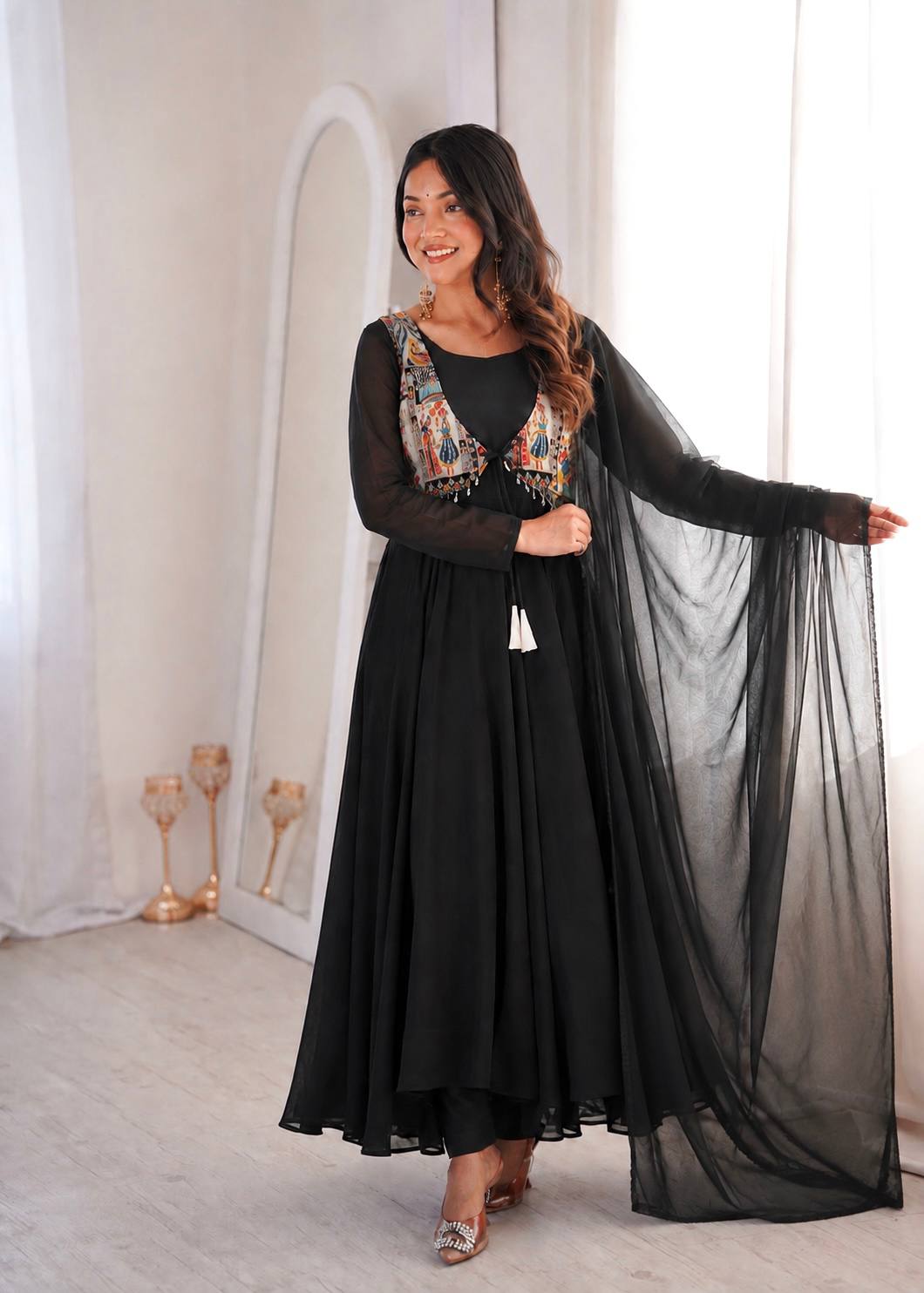 Regal Allure Black Embroidered Anarkali Suit