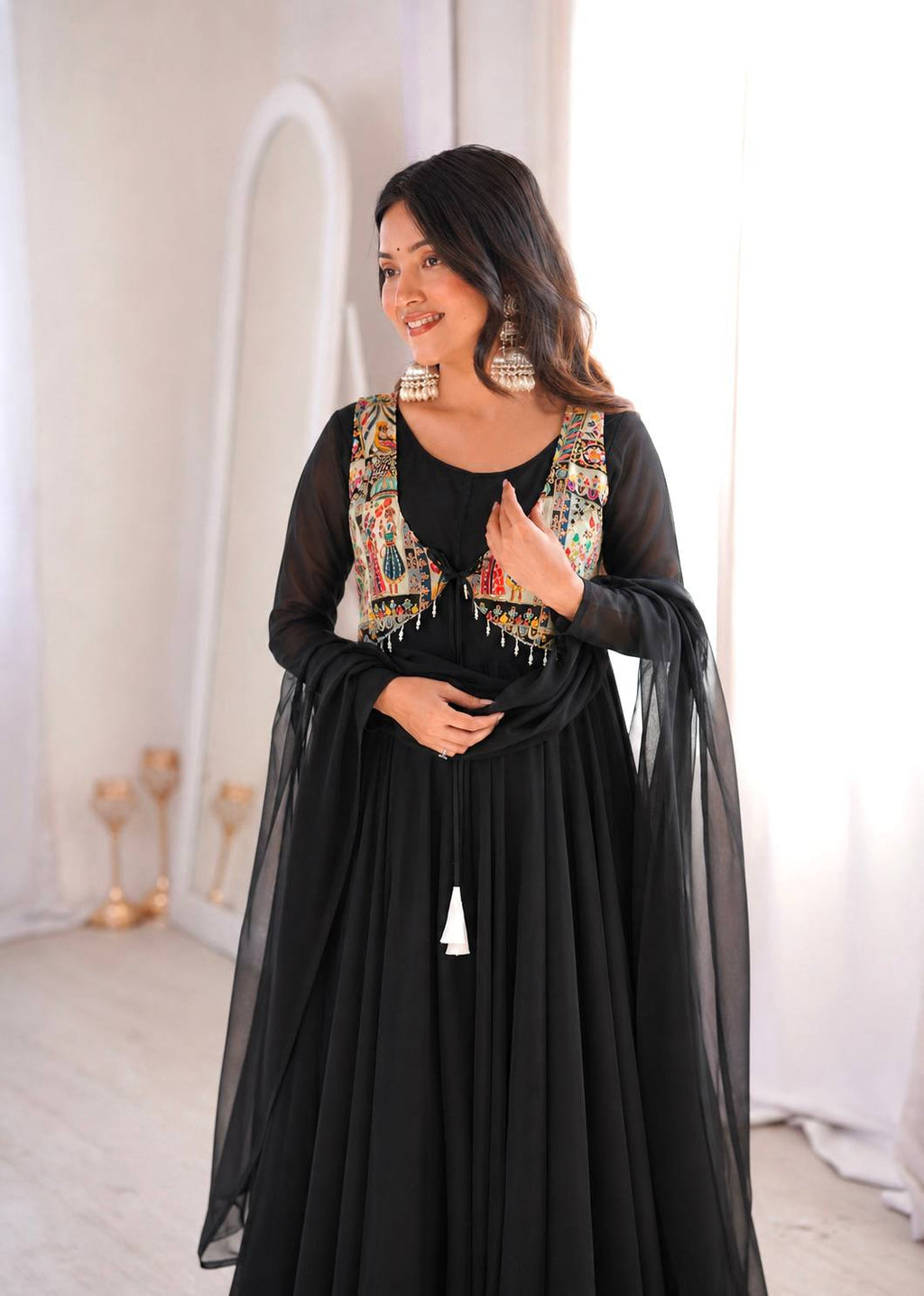 Regal Allure Black Embroidered Anarkali Suit