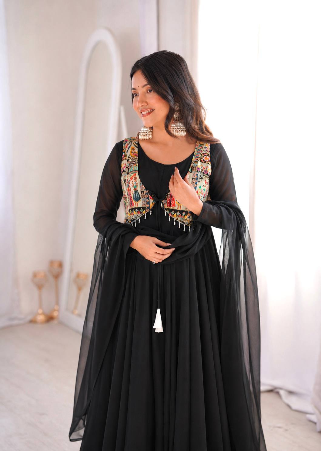 Regal Allure Black Embroidered Anarkali Suit