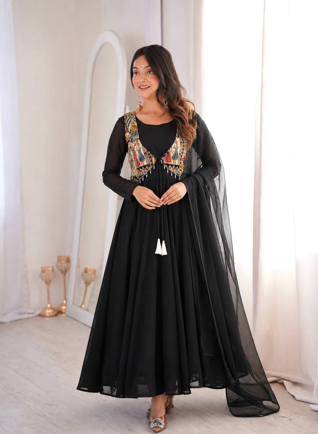 Regal Allure Black Embroidered Anarkali Suit