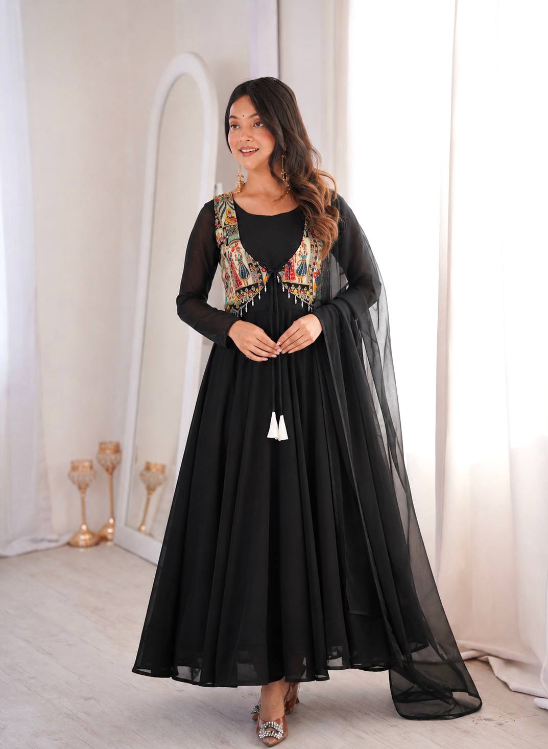 Regal Allure Black Embroidered Anarkali Suit