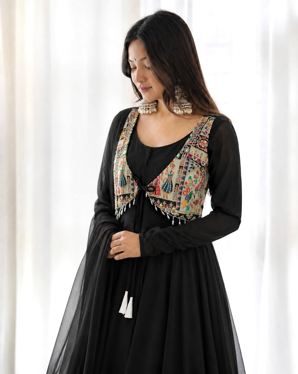 Regal Allure Black Embroidered Anarkali Suit