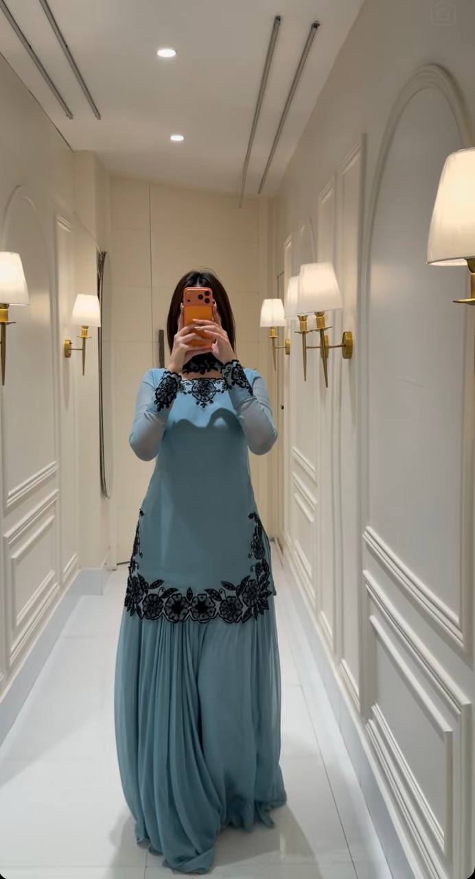 Elegant Powder Blue Sharara Suit