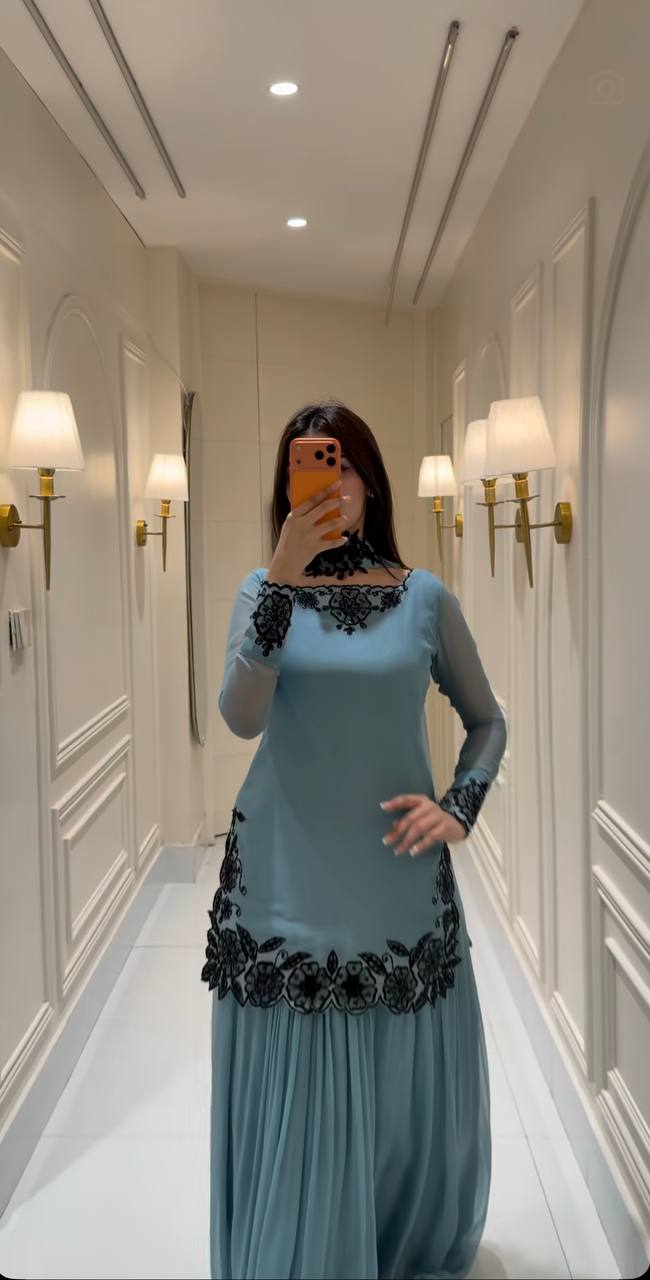 Elegant Powder Blue Sharara Suit