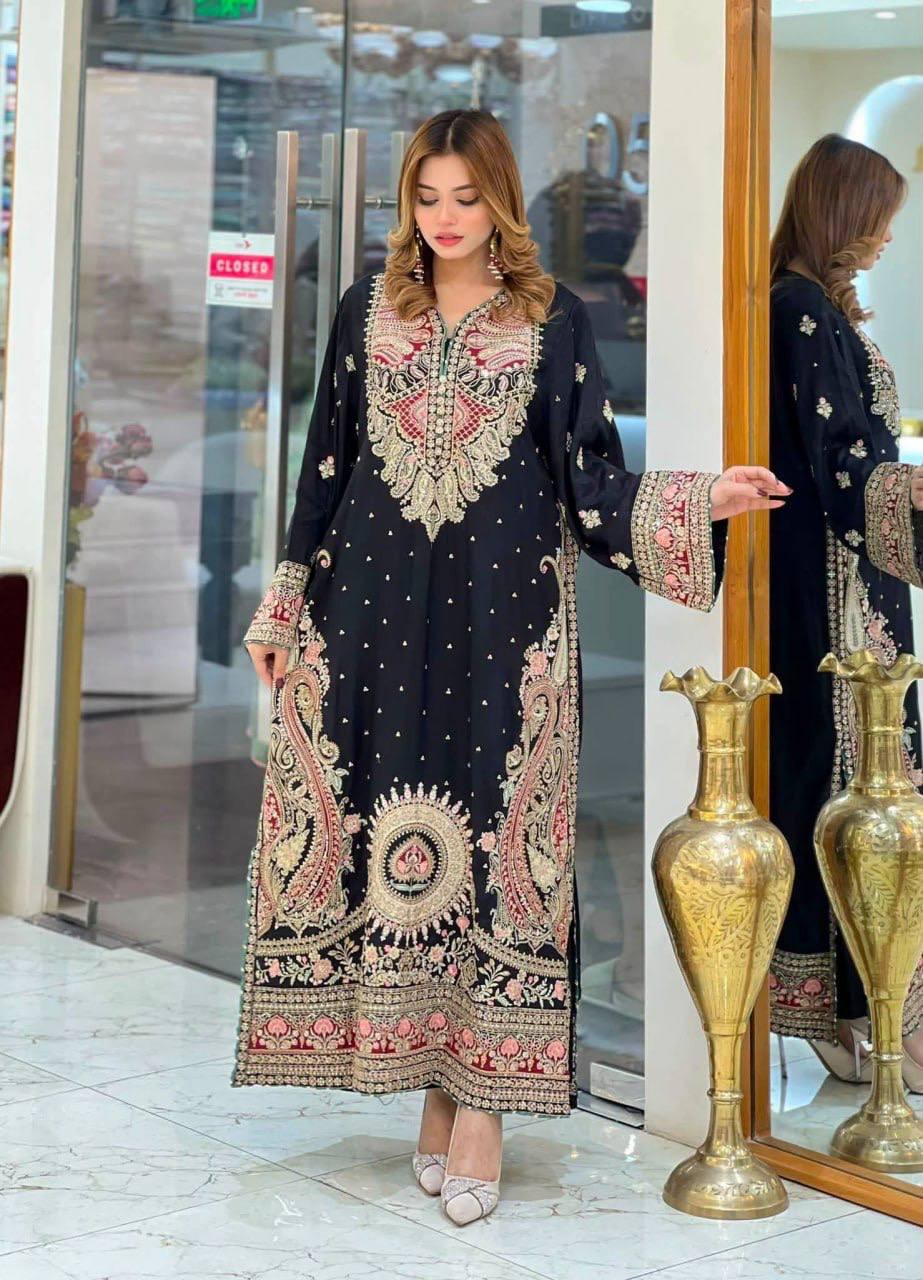 Opulent Black Gold Embroidered Dress Style