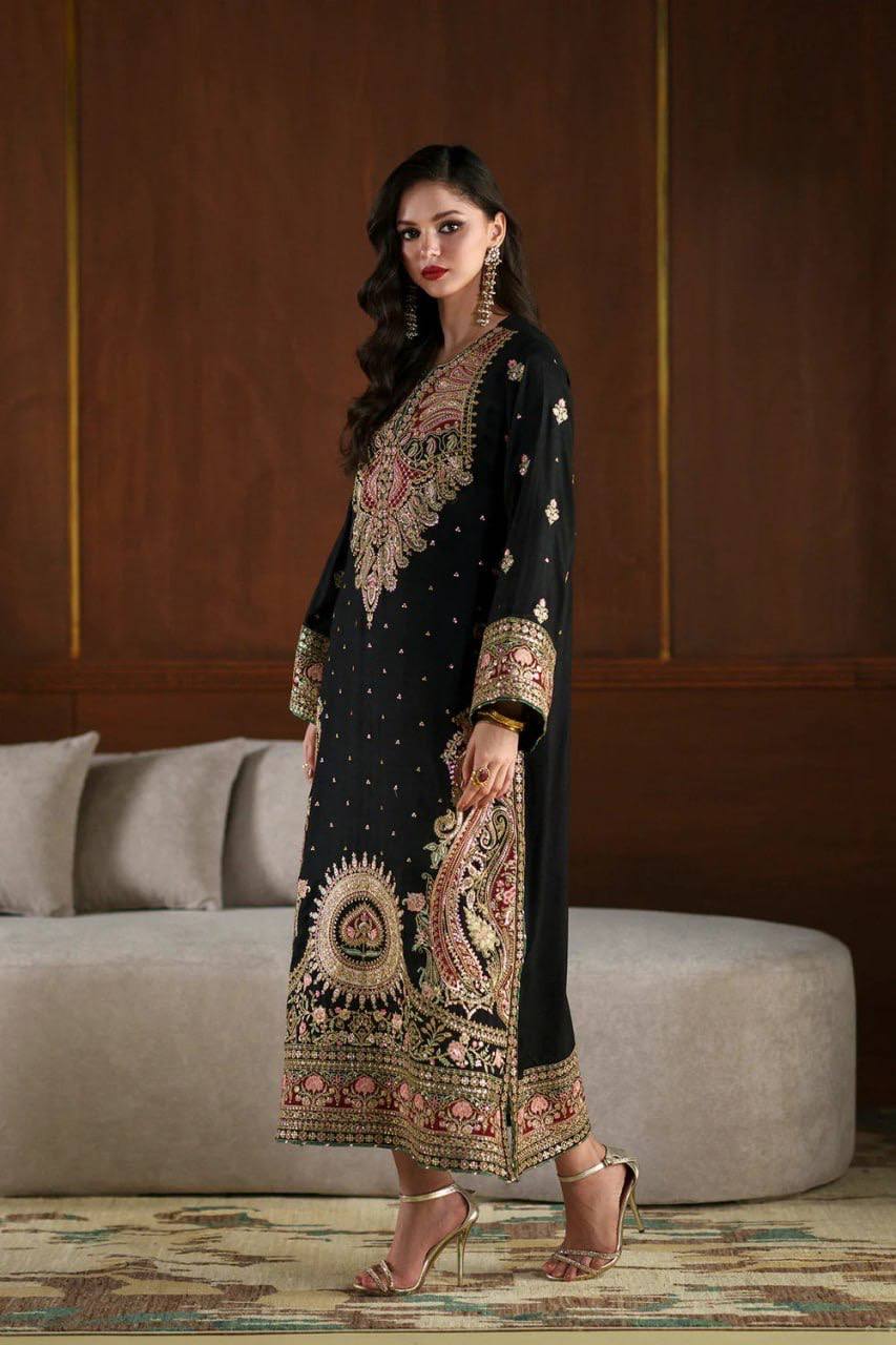 Opulent Black Gold Embroidered Dress Style