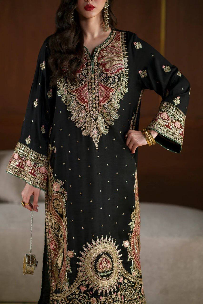 Opulent Black Gold Embroidered Dress Style