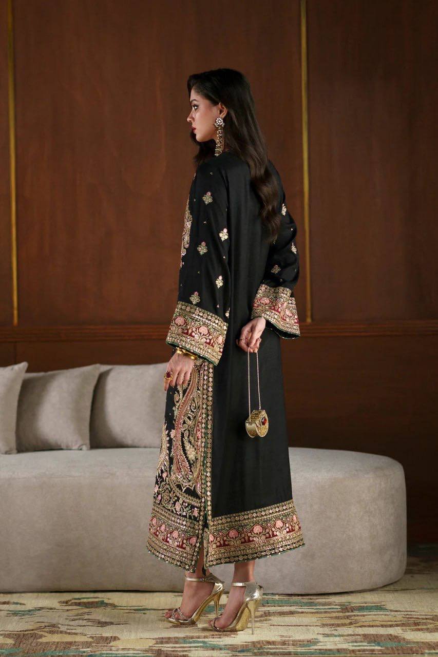 Opulent Black Gold Embroidered Dress Style