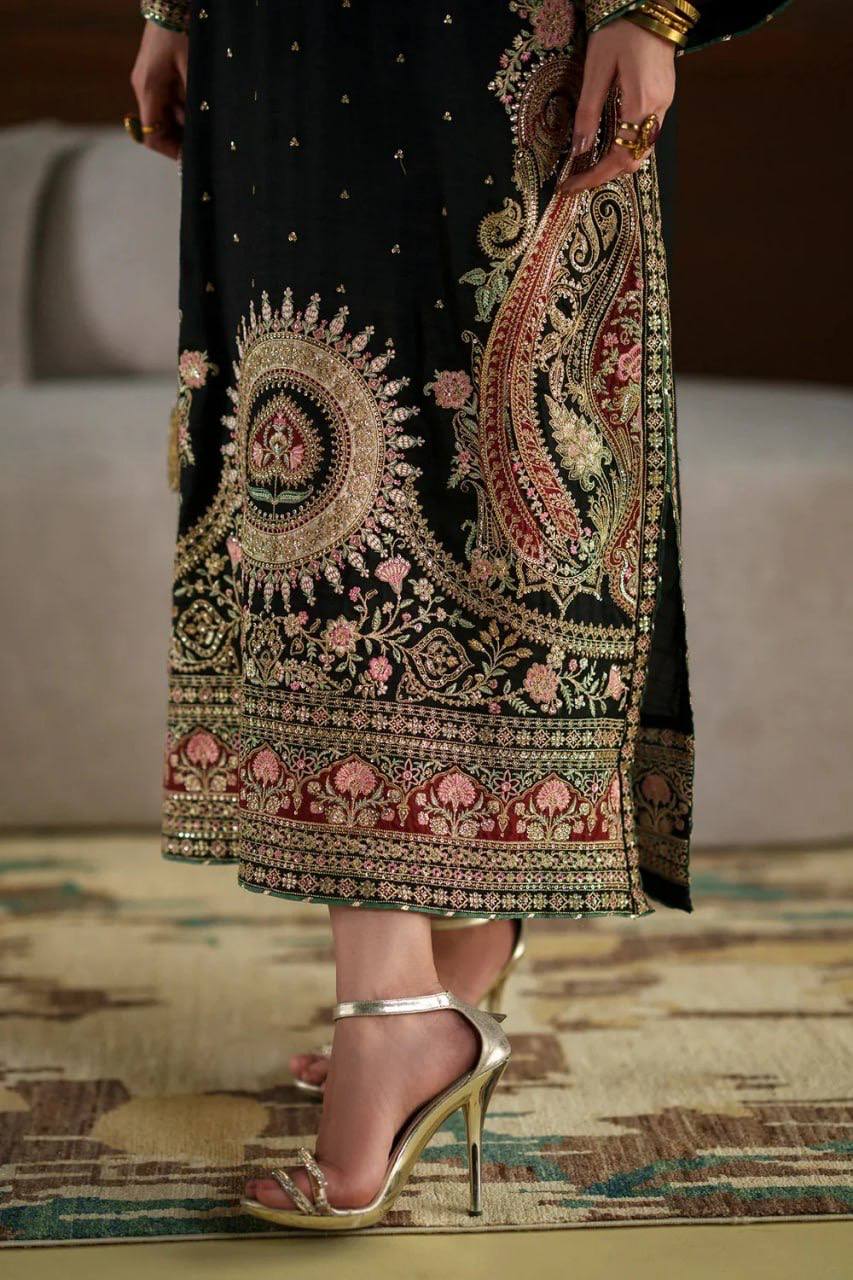 Opulent Black Gold Embroidered Dress Style