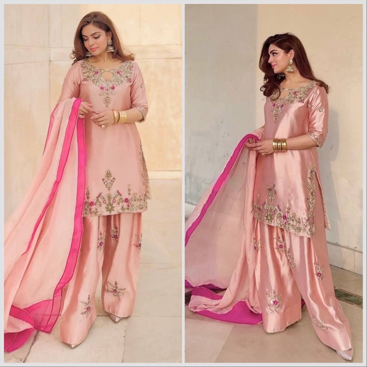 Stunning Pink Embroidered Suit with Dupatta