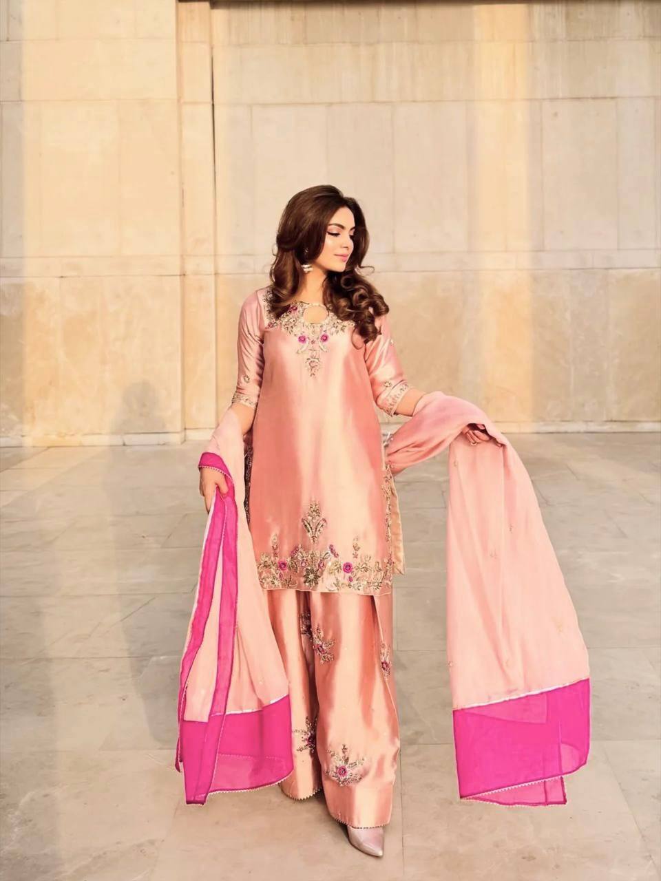 Stunning Pink Embroidered Suit with Dupatta