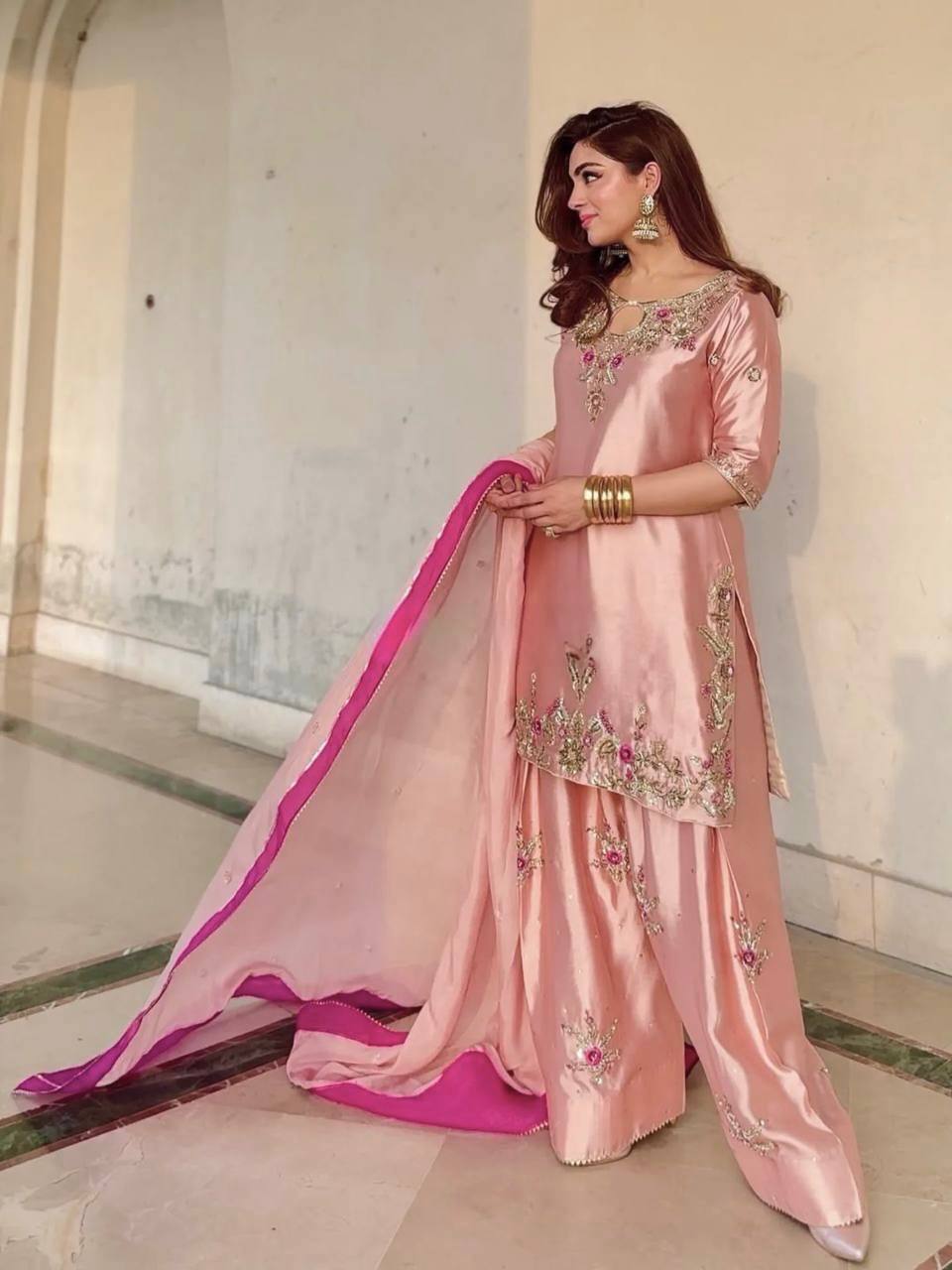 Stunning Pink Embroidered Suit with Dupatta