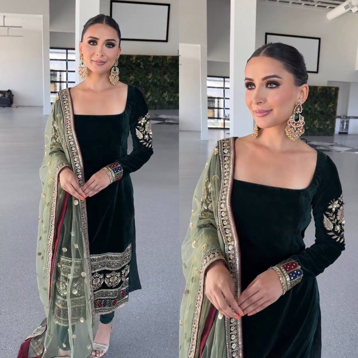 Regal Emerald Velvet Festive Ensemble