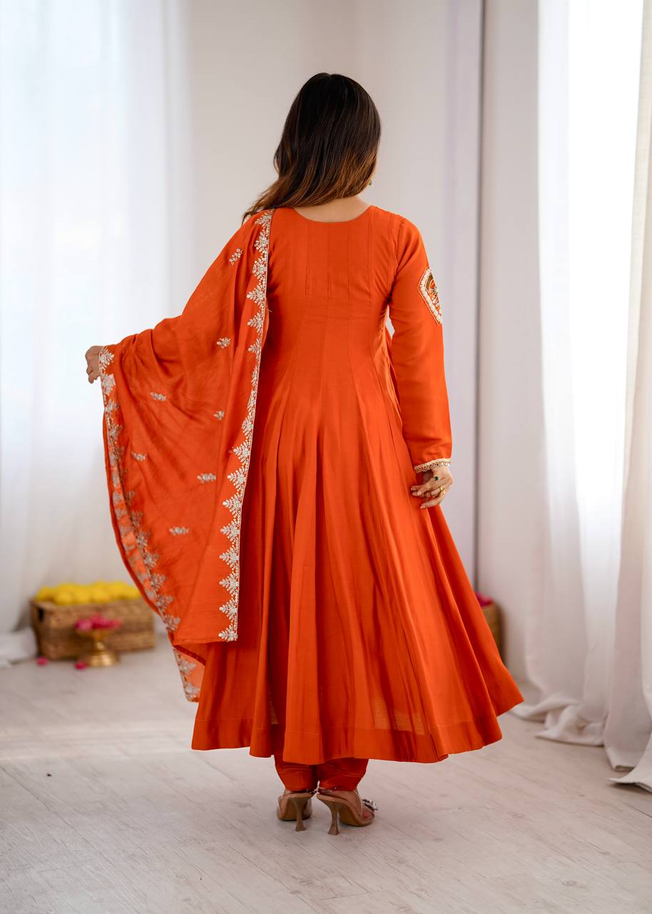 Stunning Orange Anarkali Embroidered Grace Redefined