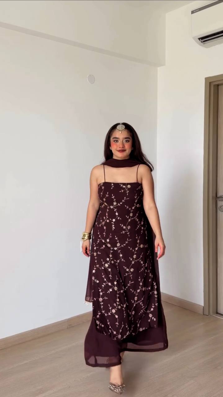 Opulent Brown Dress with Golden Detailing