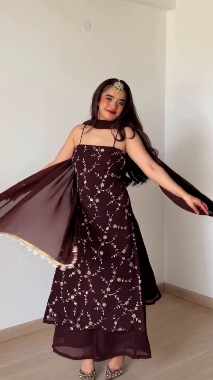 Opulent Brown Dress with Golden Detailing