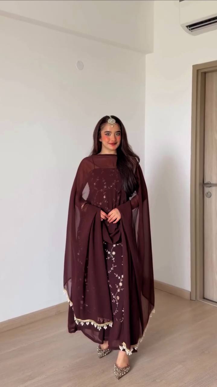 Opulent Brown Dress with Golden Detailing
