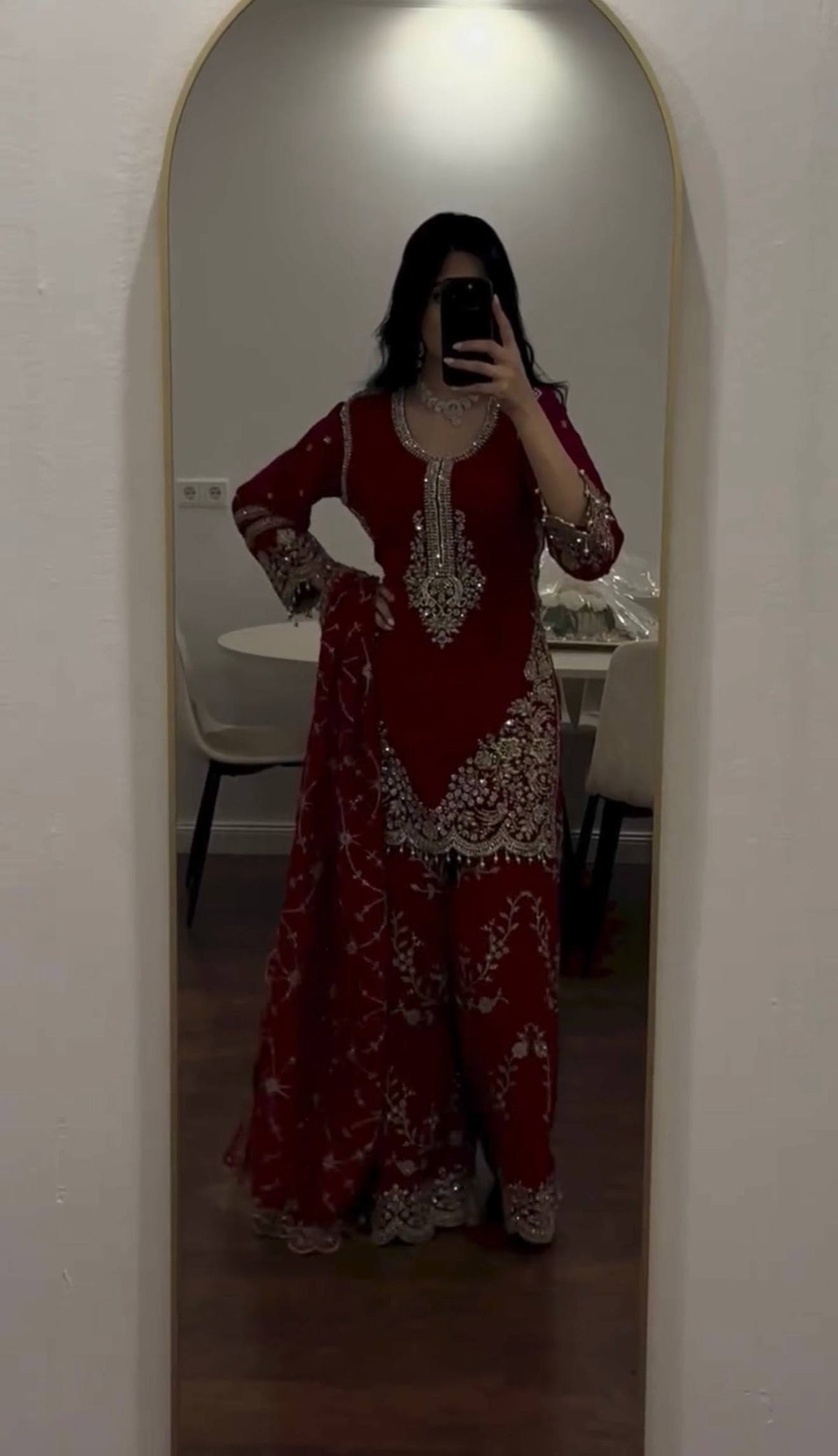 Captivating Confidence Red Dress Selfie Delight