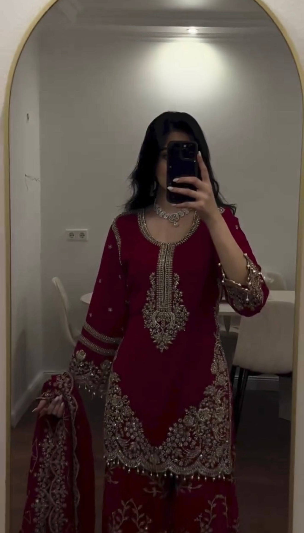 Captivating Confidence Red Dress Selfie Delight