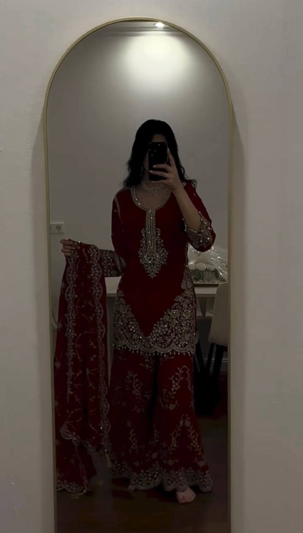 Captivating Confidence Red Dress Selfie Delight