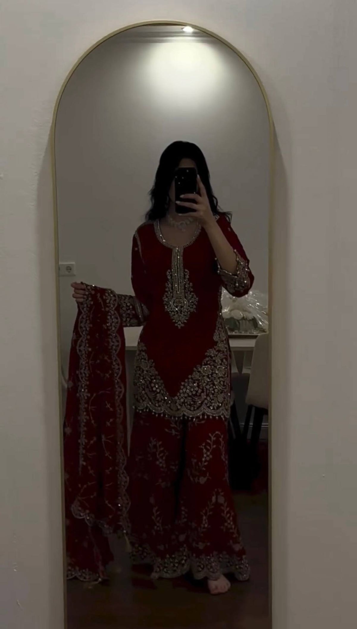 Captivating Confidence Red Dress Selfie Delight